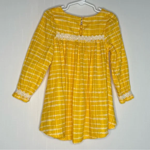 Falls Creek Kids Yellow Plaid Dress White Lace Peasant Cotton Dress size 3T - Picture 6 of 12